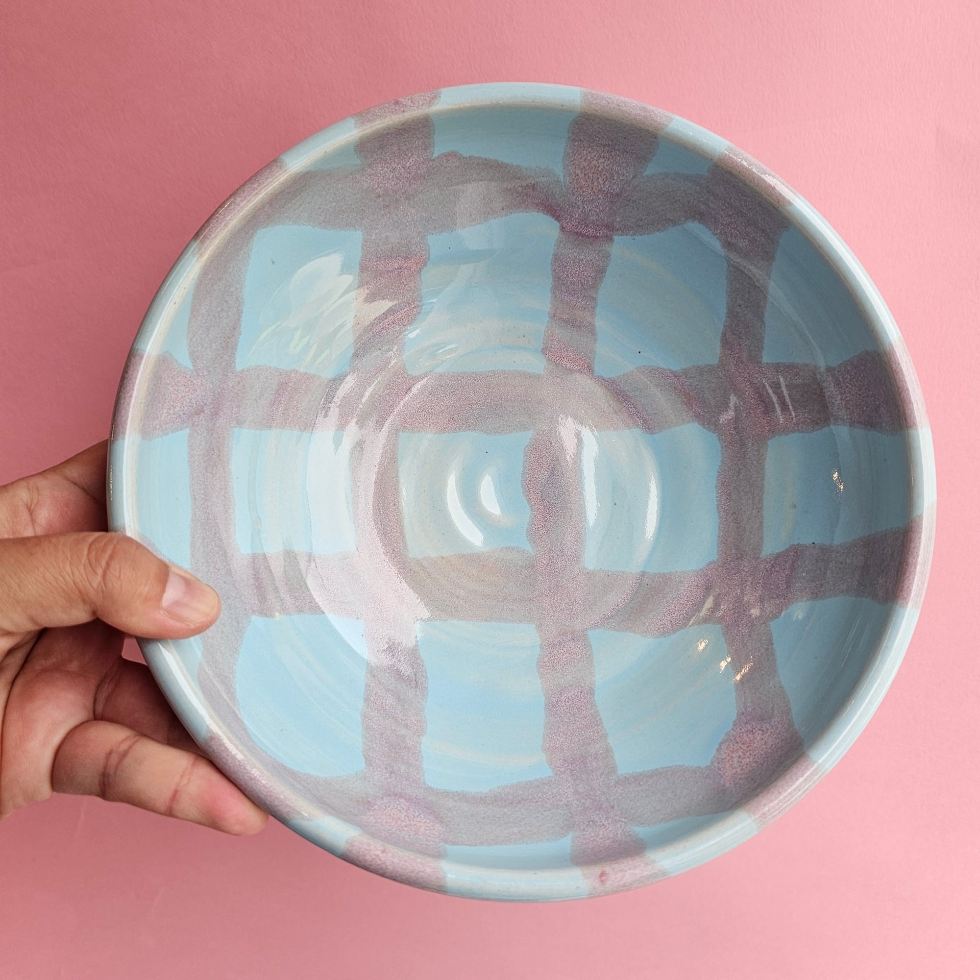 PLAID SKY BLUE & ORCHID PLATE BOWL