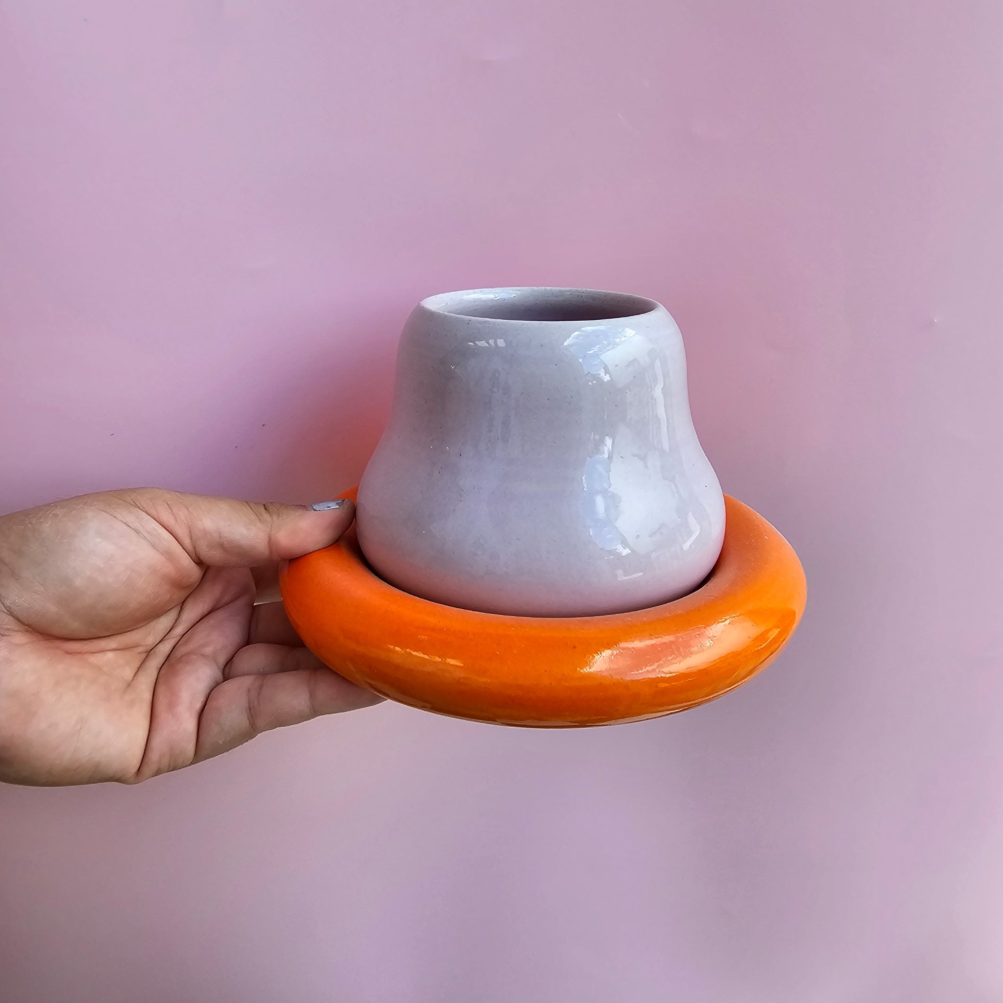 CUP AND SAUCER MOONSTONE AND PERSIMMON