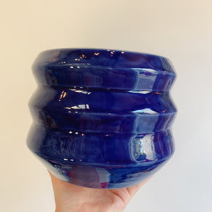 BLUE GLASS ZIGZAG PLANTER