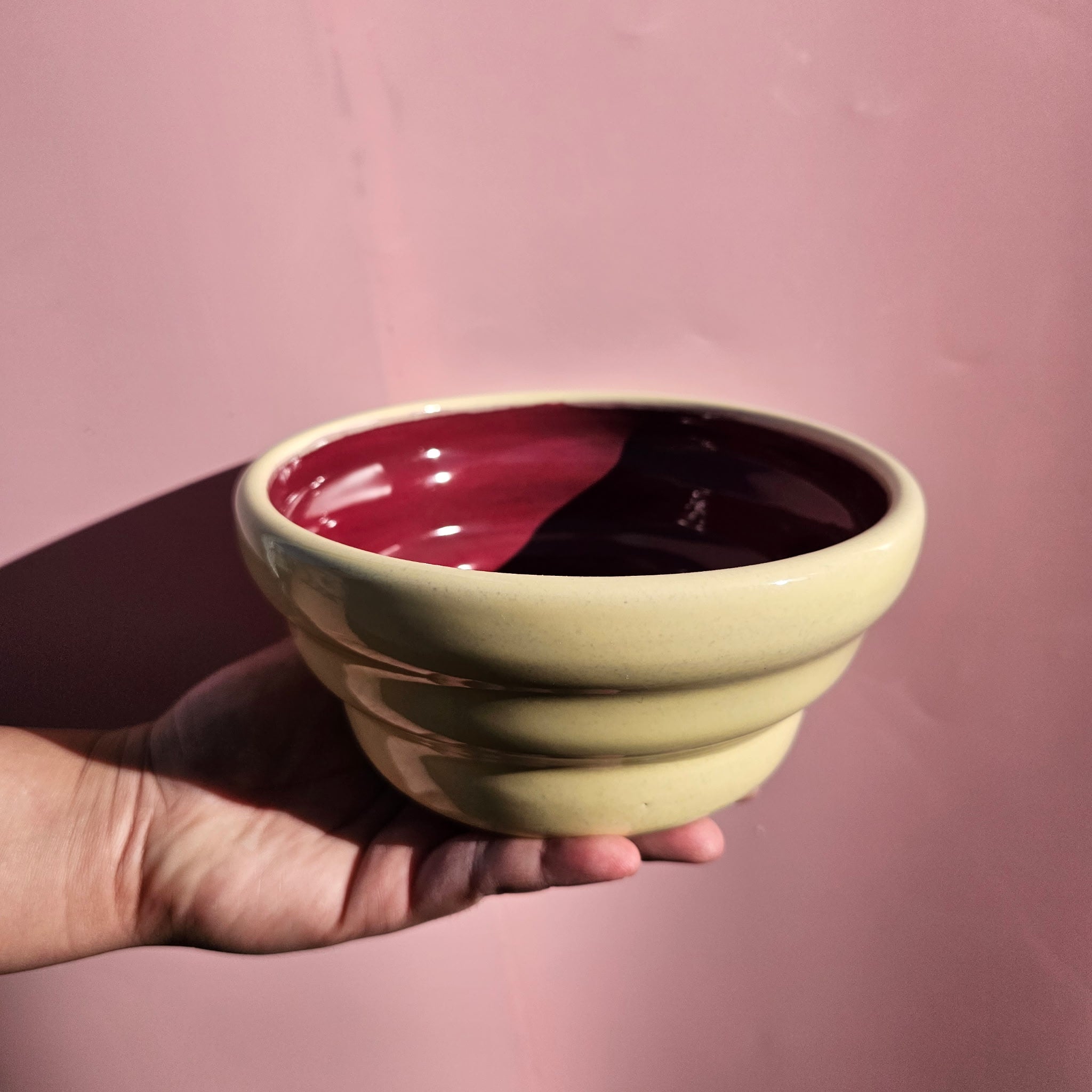CRÈME & BLACK CHERRY STAIRS CERAL BOWL!