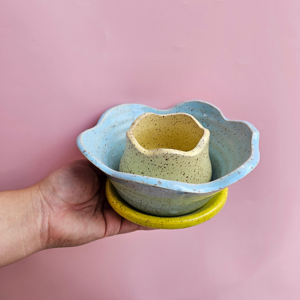 BLUE SKY FLOWER 3 PCS SET CUP, BOWL, PATE