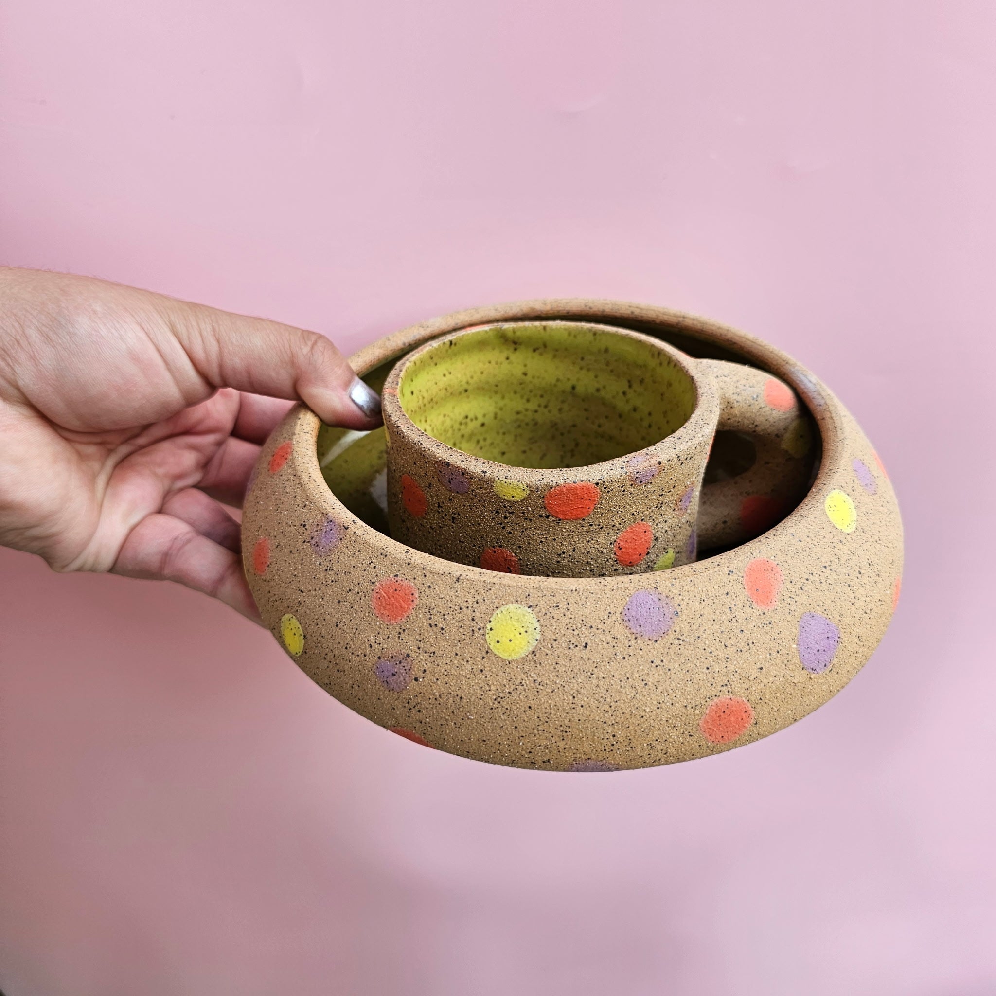WARM POLKADOT MUG AND BOWL SET